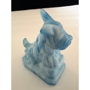 Boyd Glass Scottie JB  Dog Figurine Blue Slag Marble Effect Vintage
